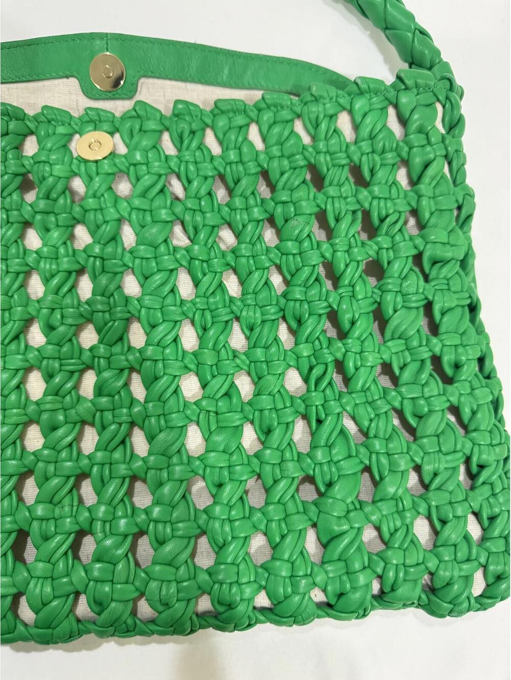 Vince Camuto Lyona Woven Leather Kelly Green Shoulder Bag Hobo Y2K Designer Bag - Picture 4 of 9